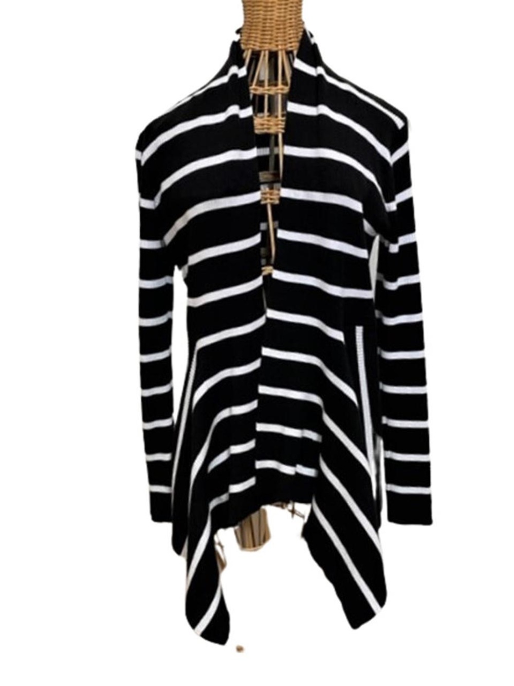 Black and White Striped Open Front Women’s Sweater Cardigan